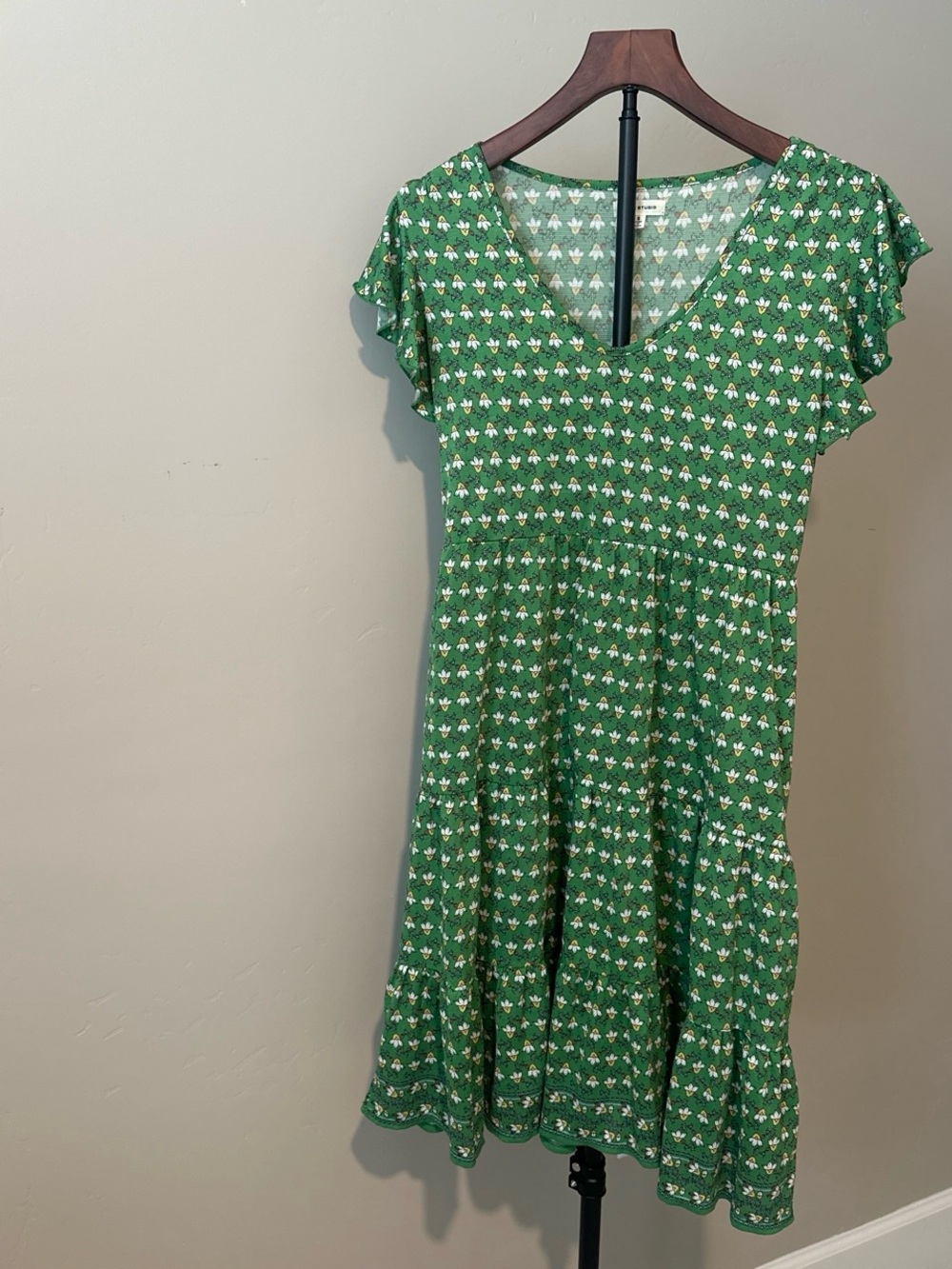 Max Studio Green Floral V-Neck Midi Dress